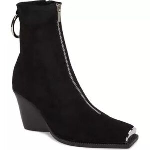 Jeffrey Campbell Welton MTZ Black Suede Silver Zip Metal Toe Booties 38
